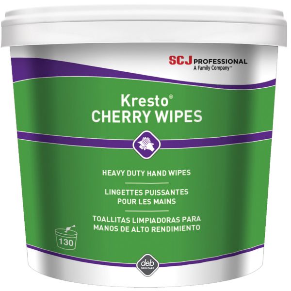 SC Johnson Kresto Heavy-Duty XL Hand Wipes Cherry - 10" x 12" - White, Red - Polypropylene - Moisturizing, Non-toxic, Easy to Use, Absorbent, Silicone-free - For Hand - 130 Per Canister - 1 Each