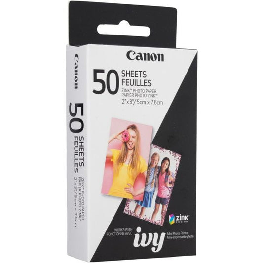 Canon ZINK Zero Ink (ZINK) Photo Paper - White 2" x 3" - 50 Sheet