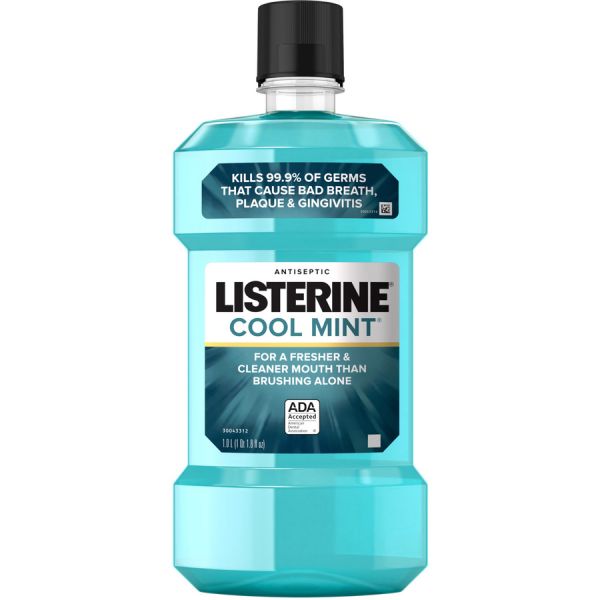 LISTERINE Cool Mint Antiseptic Mouthwash For Bad Breath, Cleaning - Cool Mint - 1.06 quart - 6 / Carton