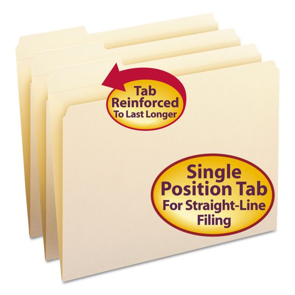 Smead Reinforced Tab Manila File Folders, 1/3-Cut Tabs: Left Position, Letter Size, 0.75" Expansion, 11-pt Manila, 100/Box