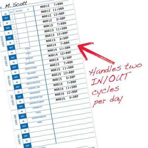 Pyramid Technologies Time Card for Models 3500 and 3700, Weekly, 4 x 9, 100/Pack Time clock cards for models 3500, 3700.