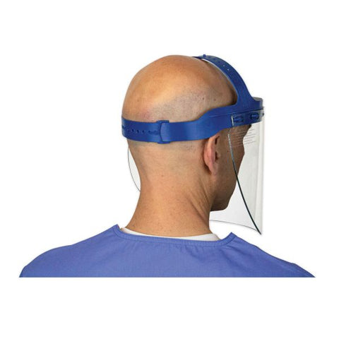 Suncast Commercial Fully Assembled Full Length Face Shield with Head Gear, 16.5 x 10.25 x 11, Clear/Blue, 16/Carton