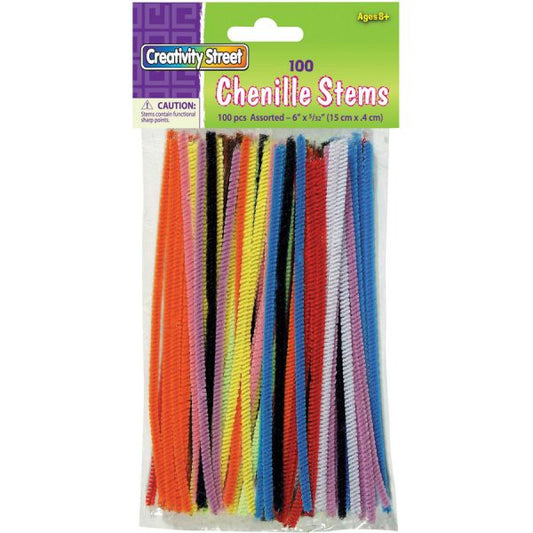 Creativity Street Chenille Pipe Cleaners 6" x 4 mm - Assorted Colors - 100/ Pack