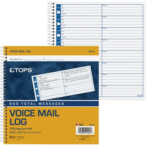 TOPS Voice Message Log Books, One-Part (No Copies), 8 x 1, 8 Forms/Sheet, 800 Forms Total