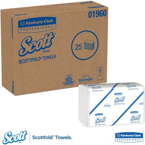 Scott SCOTTFOLD Paper Towels, 7 4/5 x 12 2/5, 1-Ply, White, 175 Sheets/Pack, 25 Packs/Carton