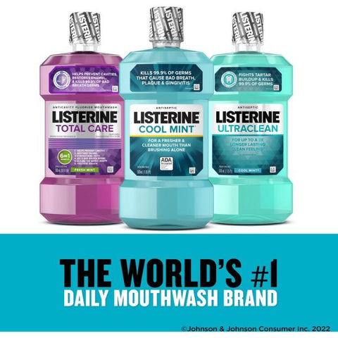 LISTERINE Cool Mint Antiseptic Mouthwash For Bad Breath, Cleaning - Cool Mint - 1.06 quart - 6 / Carton