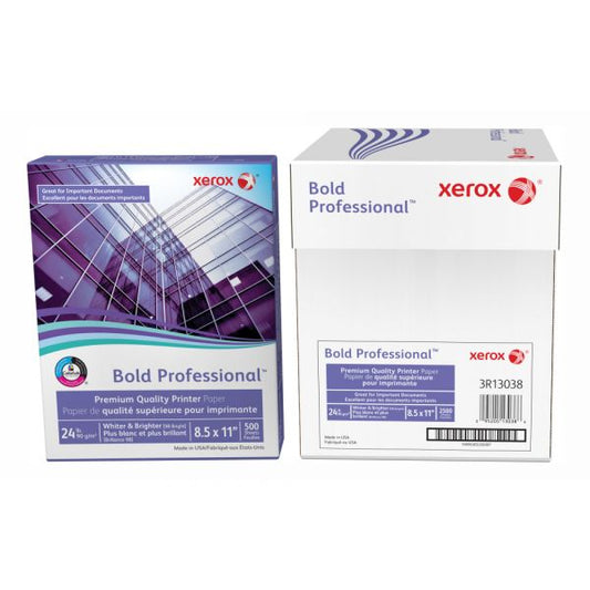 Xerox Bold Professional Quality Paper, Letter Size (8 1/2" x 11"), 98 (U.S.) Brightness, 24 Lb, FSC Certified, Ream Of 500 sheets, Case of 5 reams