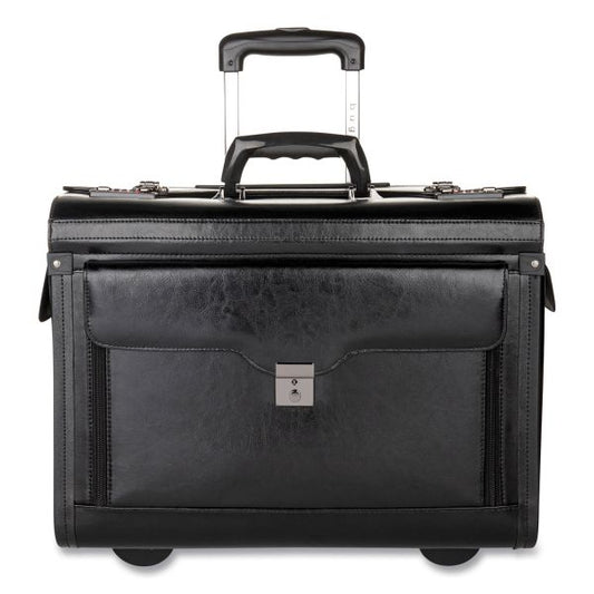 Catalog Case on Wheels, Fits Devices Up to 17.3", Leather, 19 x 9 x 15.5, Black 19" x 9" x 15.5" - Top-Loading - Lockable - 17" Screen Support - Leather - Black