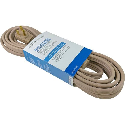 Compucessory Heavy Duty 15' Indoor Extension Cord 15 ft Length - 3 Prong - 125 V AC Voltage Rating - 15 A Current Rating - Beige