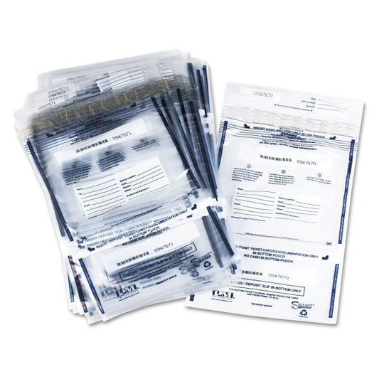 Iconex Clear Dual Deposit Bags, Tamper Evident, Plastic, 11 x 15, Clear, 100/Pack