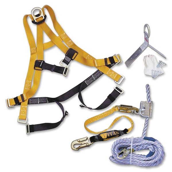 Honeywell Titan Roofing Fall Protection Kit Full-Body Harness - Adjustable Leg & Chest Straps - Rope - Roof Anchor Bracket