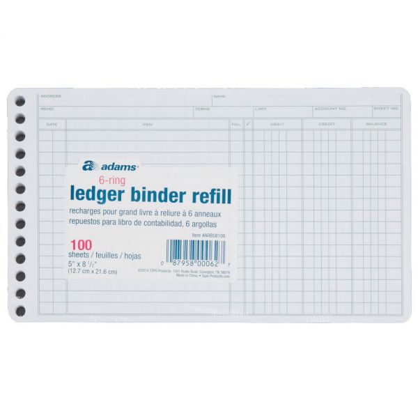 Adams Ledger Sheets, 5" x 8", Green/White