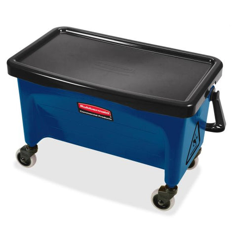 Rubbermaid Commercial Finish Mop Bucket w/ Wringer Hinged Lid, Ergonomic Design, Handle - 16.2" x 26.2" - Blue - 1 / Carton