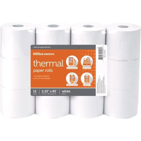 Thermal Paper Rolls, 2-1/4" x 85', White, Pack of 12