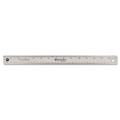 Westcott Stainless Steel Rulers 15"Longueur 1"Largeur - 1/16, 1/32 Graduations - Metric, Imperial Measuring System - Stainless Steel - 1 Each - Silver