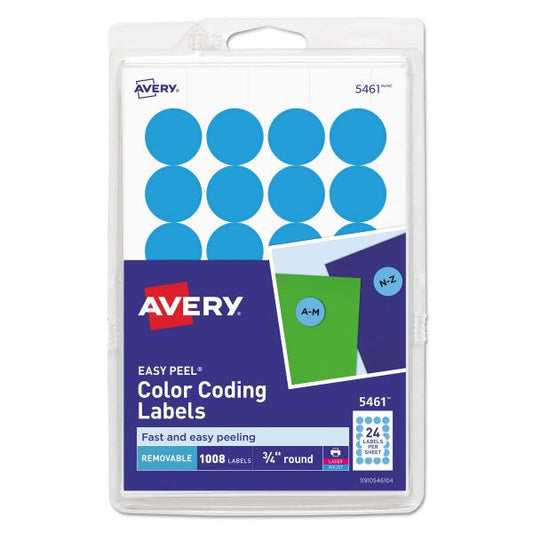 Avery Printable Self-Adhesive Removable Color-Coding Labels, 0.75" dia, Light Blue, 24/Sheet, 42 Sheets/Pack, (5461)