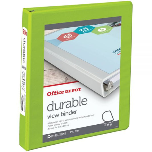 Durable View 3-Ring Binder, 1" D-Rings, 49% Recycled, Green