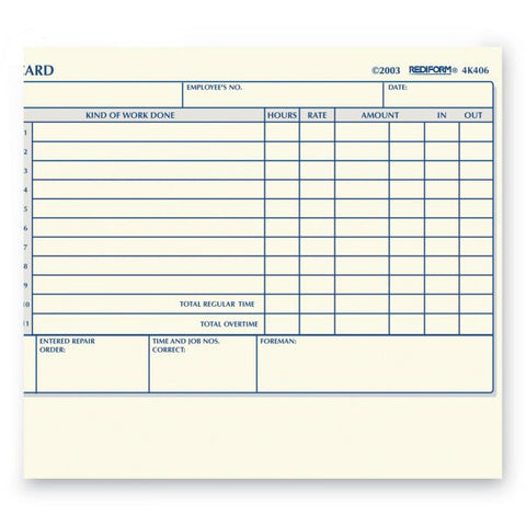 Rediform Daily Employee Time Cards, Two Sides, 4.25 x 7, 100/Pad