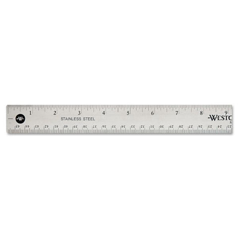 Westcott Stainless Steel Office Ruler With Non Slip Cork Base, Standard/Metric, 18" Long