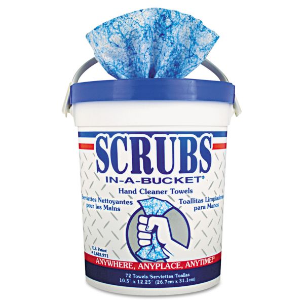 SCRUBS Hand Cleaner Towels, Cloth, 10 x 12, Citrus, Blue/White, 72/Bucket