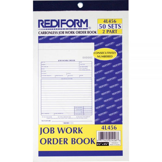 Rediform Job Work Order Book, Two-Part Carbonless, 5.5 x 8.5, 50 Forms Total