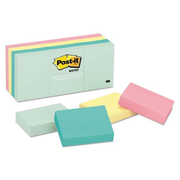 Post-it Notes Original Pads in Beachside Cafe Collection Colors, 1.38" x 1.88", 100 Sheets/Pad, 12 Pads/Pack