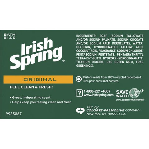 Irish Spring Bar Soap, Clean Fresh Scent, 3.75oz, 3 Bars/Pack, 18 Packs/Carton