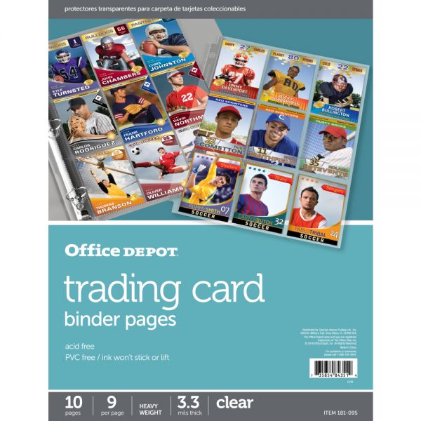 Trading Card Binder Pages, 8-1/2" x 11", Clear, Pack Of 10