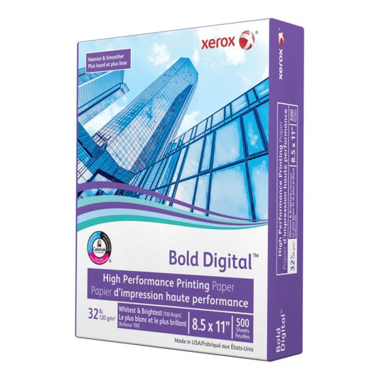 Xerox Bold Digital Printing Paper, Letter Size (8 1/2" x 11"), 100 (U.S.) Brightness, 32 Lb Text (120 gsm), FSC Certified, Ream Of 500 Sheets