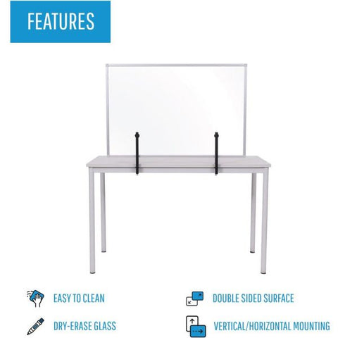 Bi-silque Framed Glass Desktop Barrier 47.2" Width x 0.5" Depth x 35.4" Height - 1 Each - Translucent - Glass