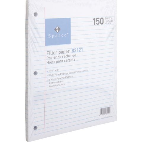 Sparco Filler Paper 150 Sheet(s) - 16 lb - Wide Ruled - 8" x 10.50" - 150 / Pack - White