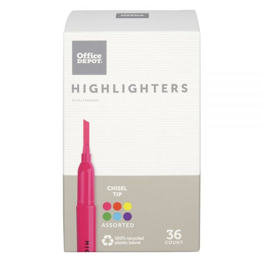 Pen-Style Highlighters, Chisel Tip, 100% Recycled, Assorted Colors, Pack Of 36