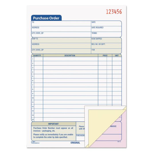 TOPS Purchase Order Book, 15 Lines, Three-Part Carbonless, 5.56 x 8.44, 50 Forms Total