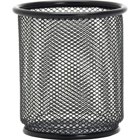 Lorell Black Mesh/Wire Pencil Cup Holder 3.5" x 3.9" x - Steel - 1 Each - Black