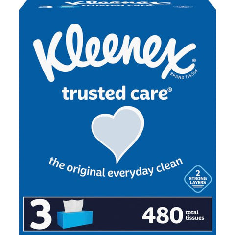 Kleenex Trusted Care 2-Ply Tissues, 8-7/16" x 8-1/2", White, 160 Tissues Per Box, Pack Of 3 Boxes