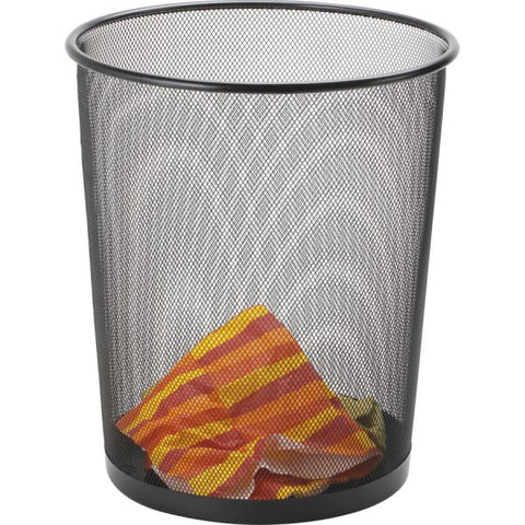 Lorell Black Steel Mesh Round Trash Can 12" Diameter - 14 1/4" Height - 4 7/10 Gallon Capacity - Steel - Black - 1 Each