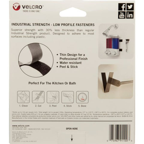 VELCRO Brand Low-Profile Industrial-Strength Heavy-Duty Fasteners, 1" x 10 ft, Black