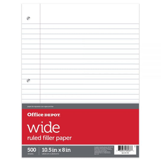 Notebook Filler Paper, 8" x 10 1/2", College Ruled, Pack of 500 Sheets