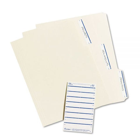 Avery Print or Write File Folder Labels, 11/16 x 3 7/16, White/Dark Blue Bar, 252/Pack