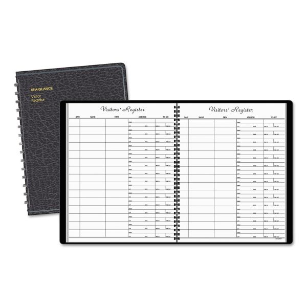 AT-A-GLANCE Visitor Register Book, Black Cover, 10.88 x 8.38 Sheets, 60 Sheets/Book