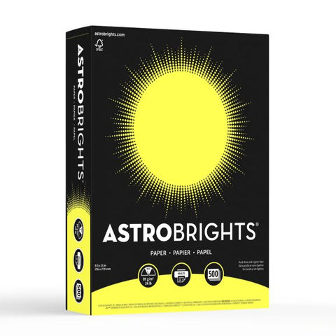 Astrobrights Color Paper, 24 lb, 8 1/2 x 11, Lift-Off Lemon, 500 Sheets/Ream