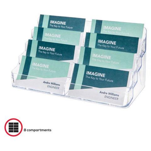 deflecto 8-Pocket Business Card Holder, Holds 400 Cards, 7.78 x 3.5 x 3.38, Plastic, Clear