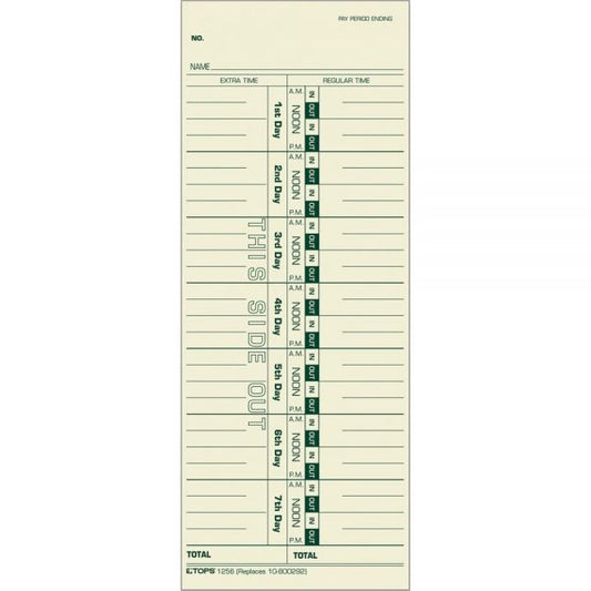 TOPS Time Clock Cards, Replacement for 10-800292, One Side, 3.5 x 9, 500/Box