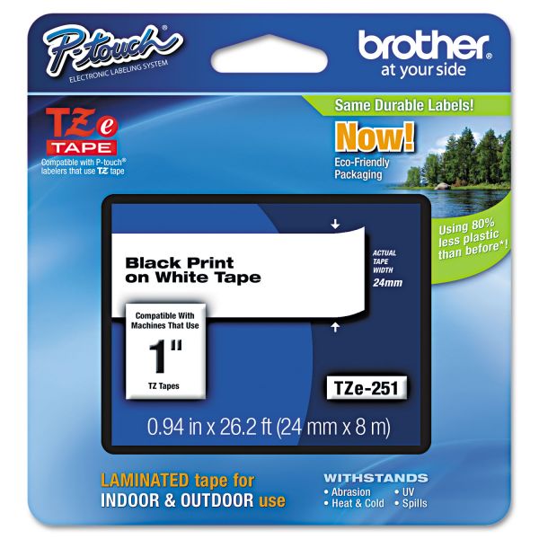 Brother P-Touch TZe Standard Adhesive Laminated Labeling Tape, 0.94" x 26.2 ft, Black on White