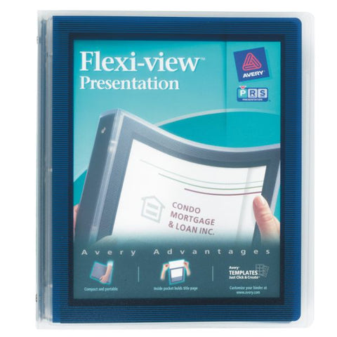 Avery Flexi-View 3 Ring Binder, 1" Round Rings, Navy Blue, Pack Of 12