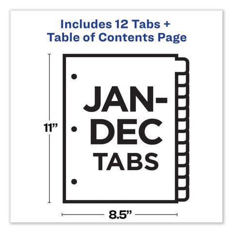 Avery Customizable TOC Ready Index Multicolor Tab Dividers, 12-Tab, Jan. to Dec., 11 x 8.5, White, Traditional Color Tabs, 1 Set