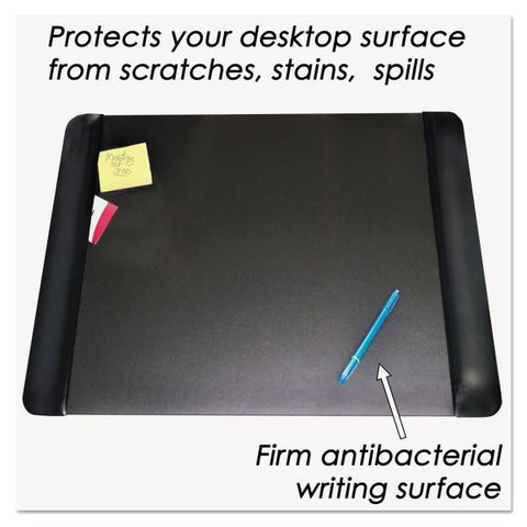 Artistic Executive Desk Pad with Antimicrobial Protection, Leather-Like Side Panels, 24 x 19, Black