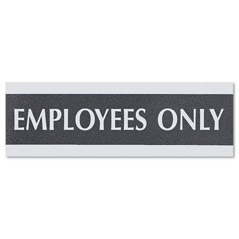 Headline Sign Century Series Office Sign, EMPLOYEES ONLY, 9 x 3, Black/Silver