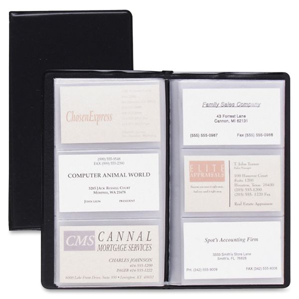 Cardinal Business Card File 72 Capacity - 7.75" x 4.38" - Black Vinyl Cover