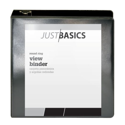 Just Basics 3-Ring View Binder, 3" Round Rings, 61% Recycled, Black